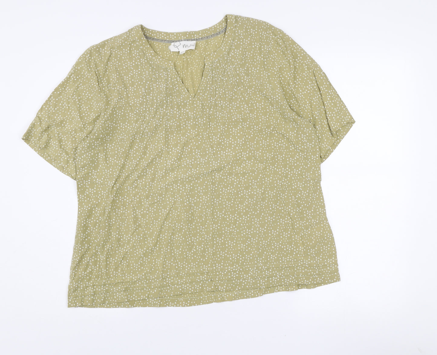 Mistral Women’s Green Geometric V-Neck Short Sleeve Viscose Tunic Blouse Size 14