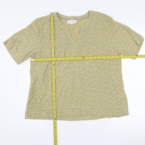 Mistral Women’s Green Geometric V-Neck Short Sleeve Viscose Tunic Blouse Size 14