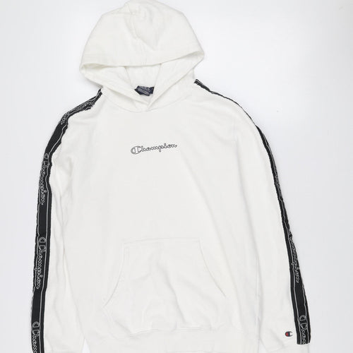 Champion Men's White Pullover Hoodie Medium Logo Fleece