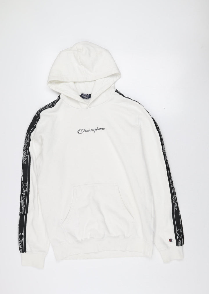 Champion Men's White Pullover Hoodie Medium Logo Fleece