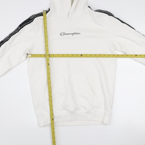 Champion Men's White Pullover Hoodie Medium Logo Fleece