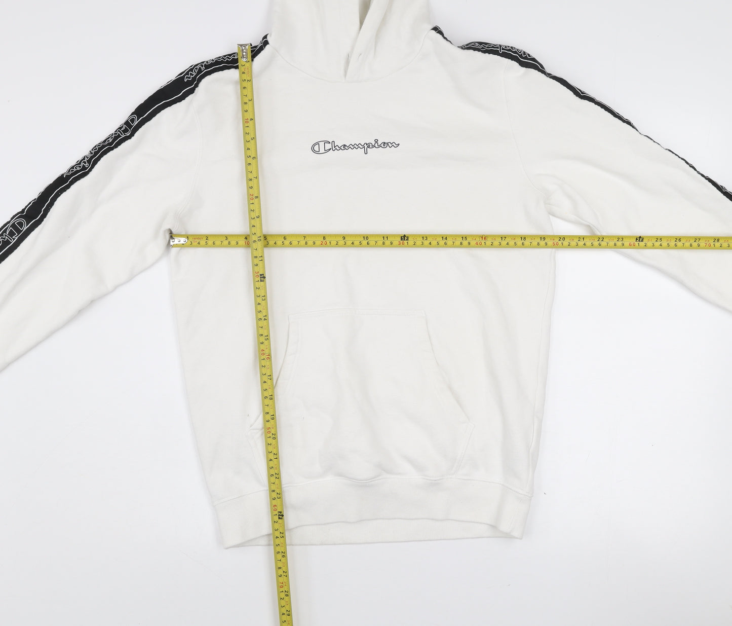 Champion Men's White Pullover Hoodie Medium Logo Fleece