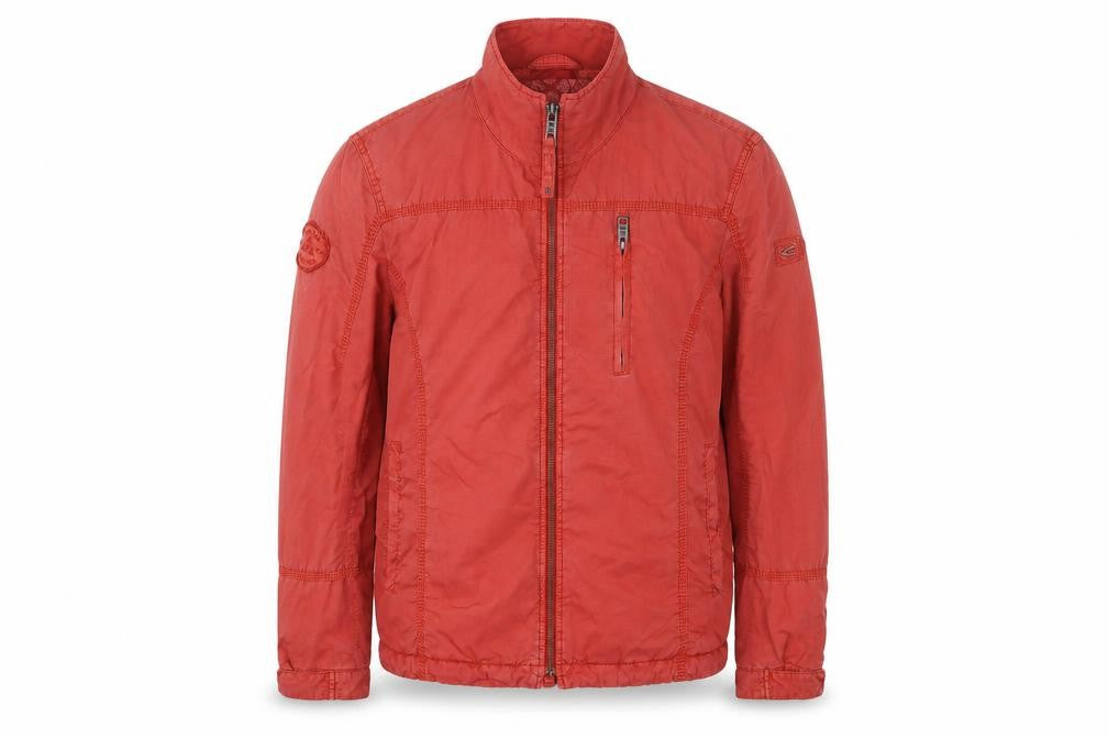 Front view of Camel Active Men's Red Cotton Lightweight Full Zip Jacket, size 48