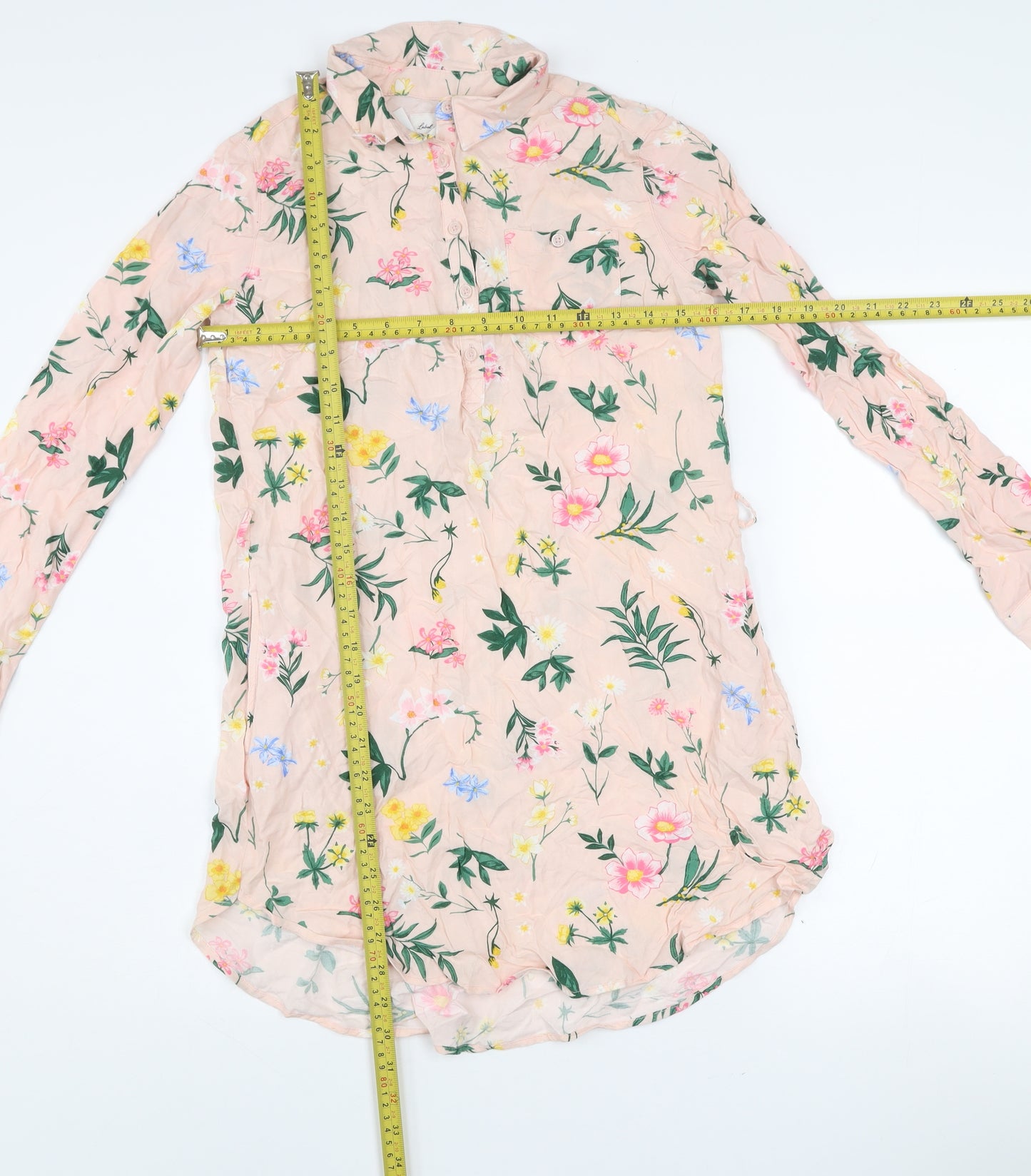 H&M Girls Pink Floral Long Sleeve Viscose Tunic Blouse 13-14 Years