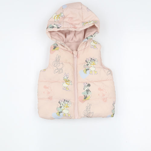 Tu Disney Baby Girls Pink Minnie Mouse Puffer Gilet Hooded Waistcoat 12-18M