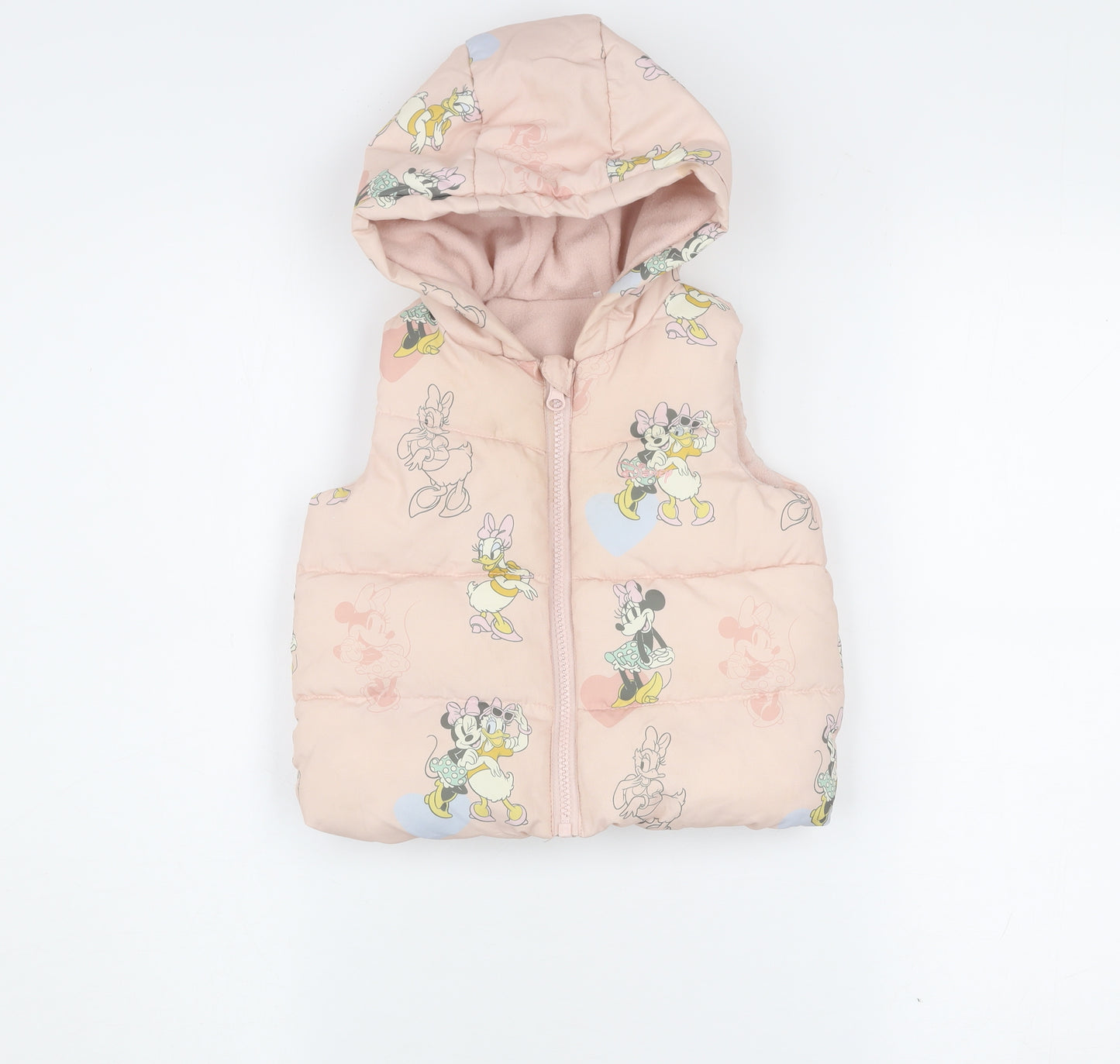 Tu Disney Baby Girls Pink Minnie Mouse Puffer Gilet Hooded Waistcoat 12-18M