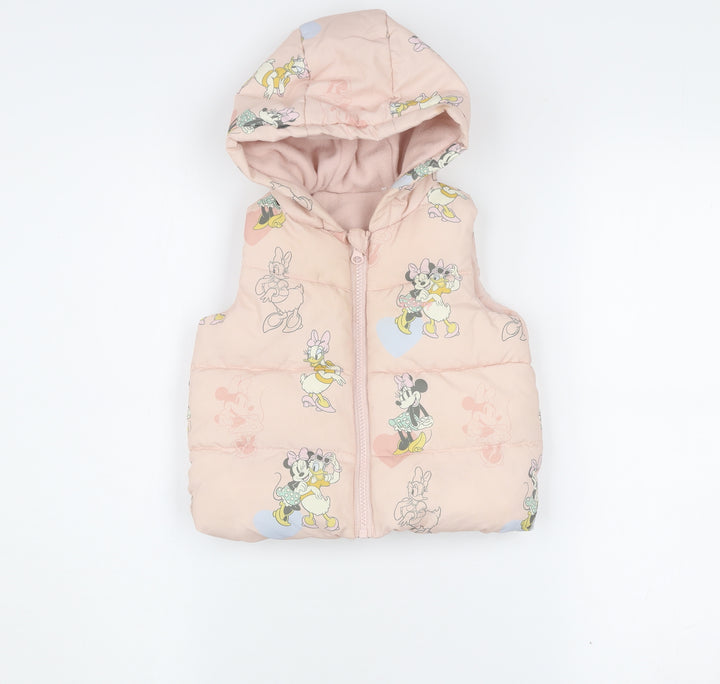 Tu Disney Baby Girls Pink Minnie Mouse Puffer Gilet Hooded Waistcoat 12-18M