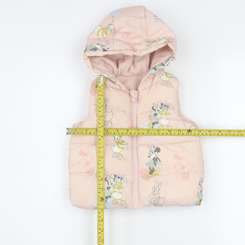 Tu Disney Baby Girls Pink Minnie Mouse Puffer Gilet Hooded Waistcoat 12-18M