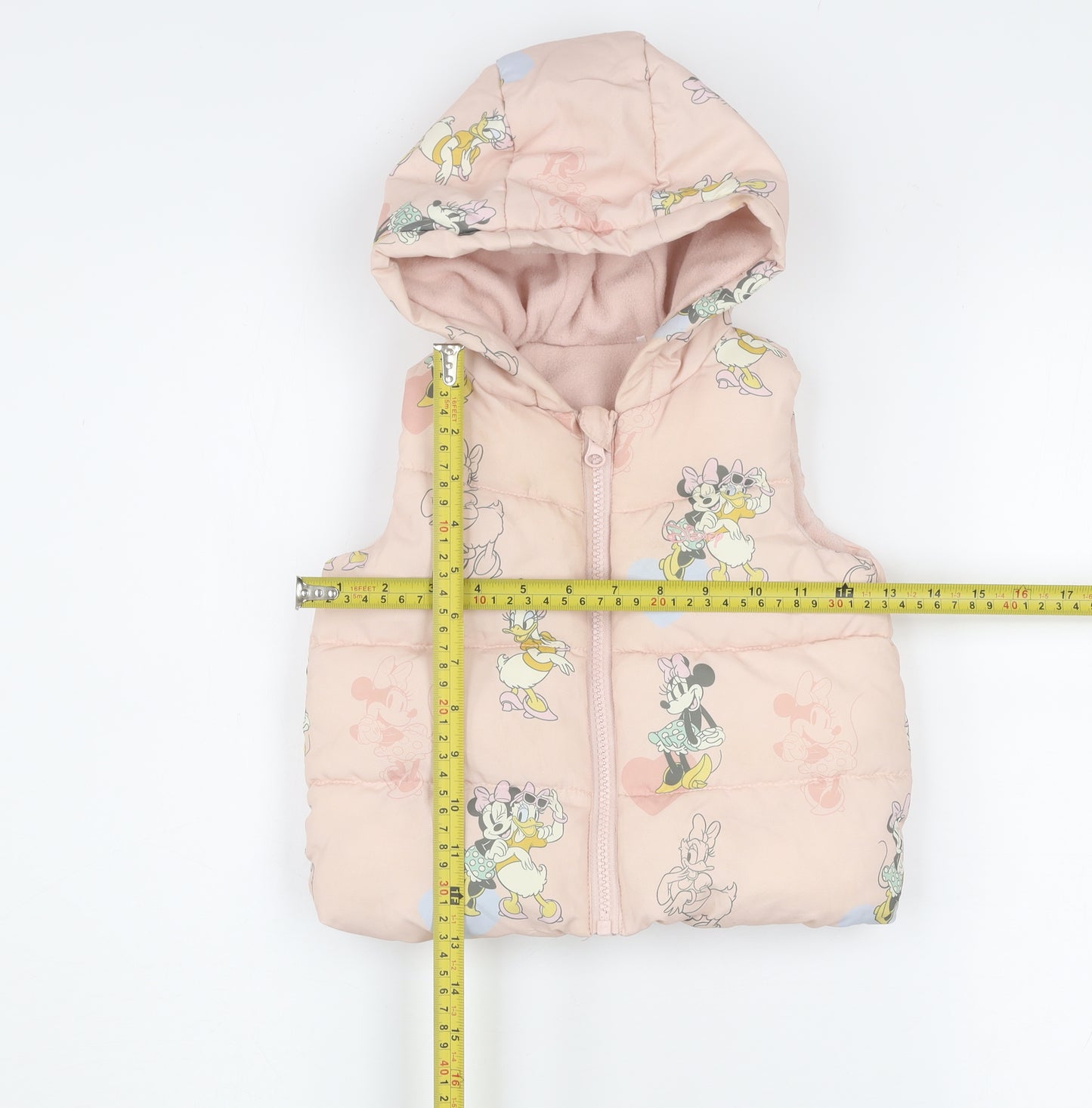 Tu Disney Baby Girls Pink Minnie Mouse Puffer Gilet Hooded Waistcoat 12-18M