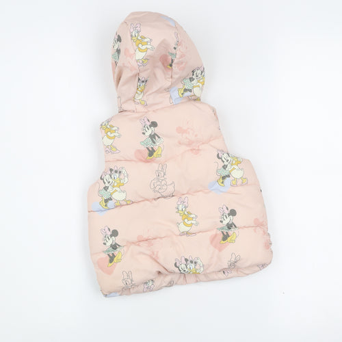 Tu Disney Baby Girls Pink Minnie Mouse Puffer Gilet Hooded Waistcoat 12-18M