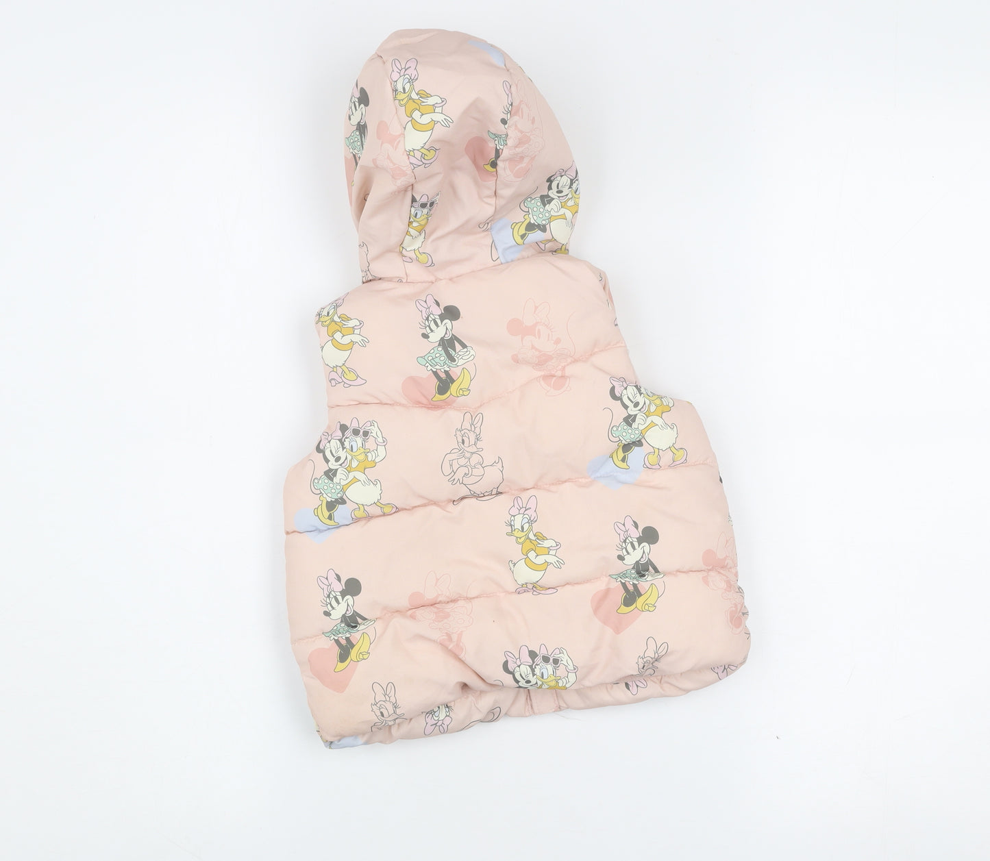 Tu Disney Baby Girls Pink Minnie Mouse Puffer Gilet Hooded Waistcoat 12-18M