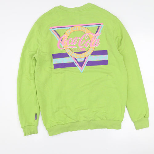 Bershka Women Lime Green Coca-Cola Graphic Sweatshirt XS Cotton Blend