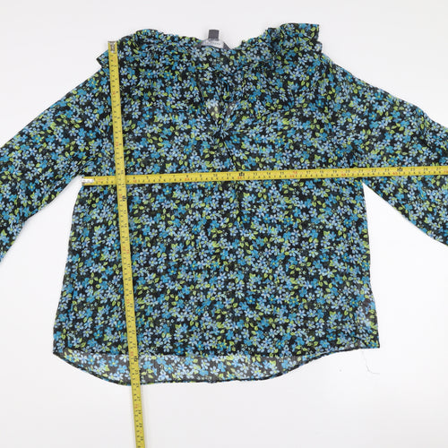 Primark Women's Black Floral Ruffle V-Neck Tunic Blouse Size 16
