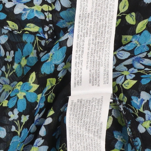 Primark Women's Black Floral Ruffle V-Neck Tunic Blouse Size 16