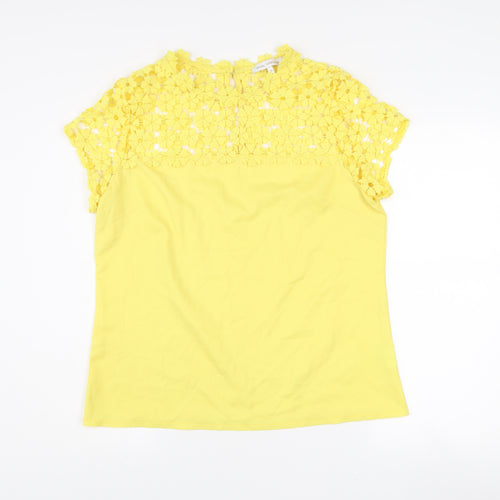 Marc Angelo Women Yellow Lace High Neck Short Sleeve Blouse Size 14
