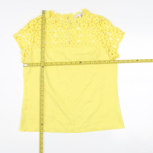 Marc Angelo Women Yellow Lace High Neck Short Sleeve Blouse Size 14