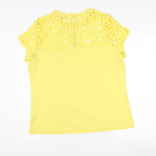 Marc Angelo Women Yellow Lace High Neck Short Sleeve Blouse Size 14