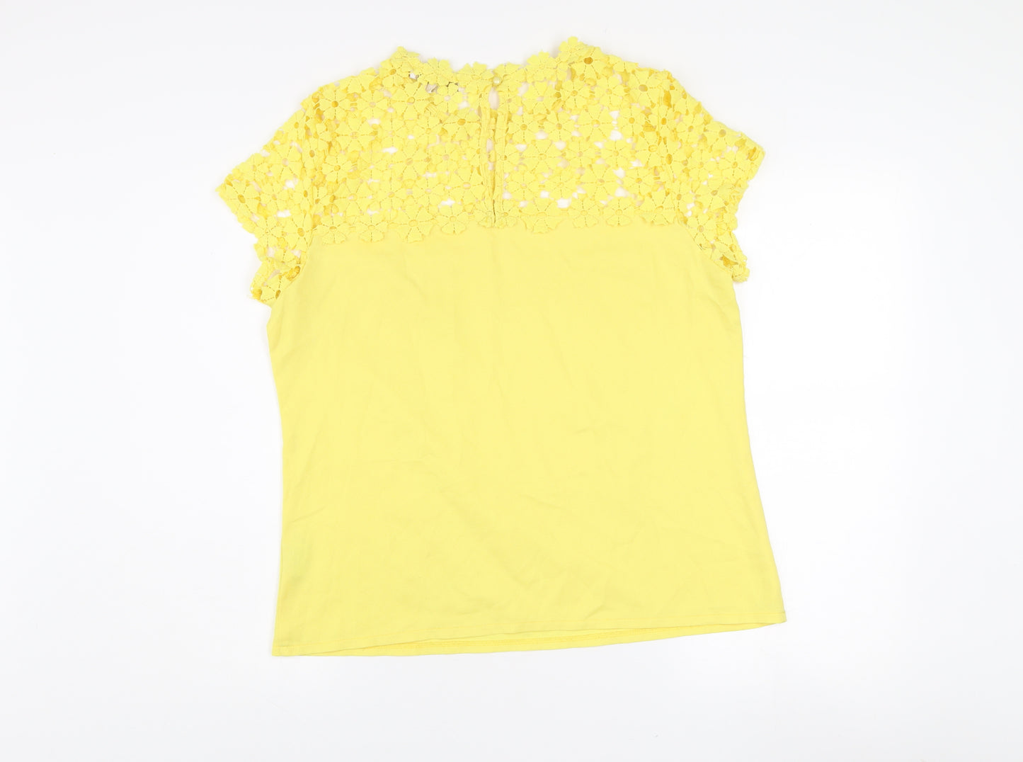 Marc Angelo Women Yellow Lace High Neck Short Sleeve Blouse Size 14