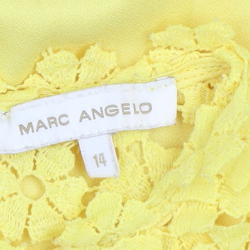 Marc Angelo Women Yellow Lace High Neck Short Sleeve Blouse Size 14