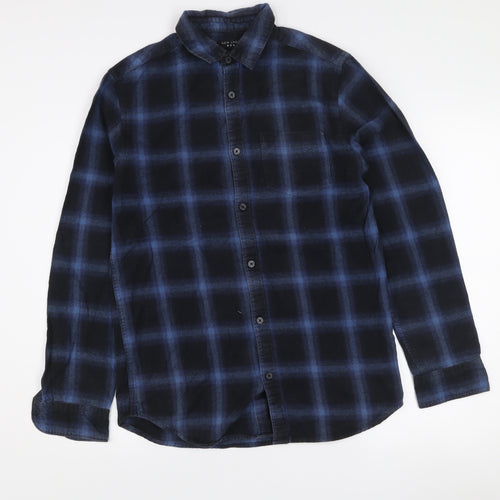 New Look Men Blue Check Flannel Button-Up Shirt S