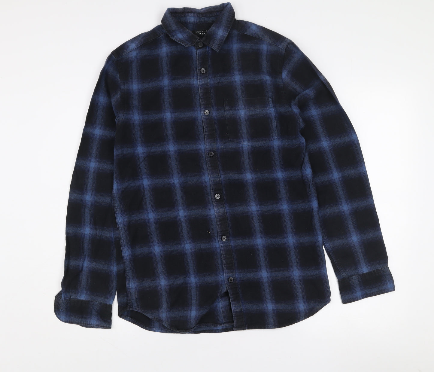 New Look Men Blue Check Flannel Button-Up Shirt S