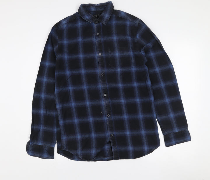 New Look Men Blue Check Flannel Button-Up Shirt S