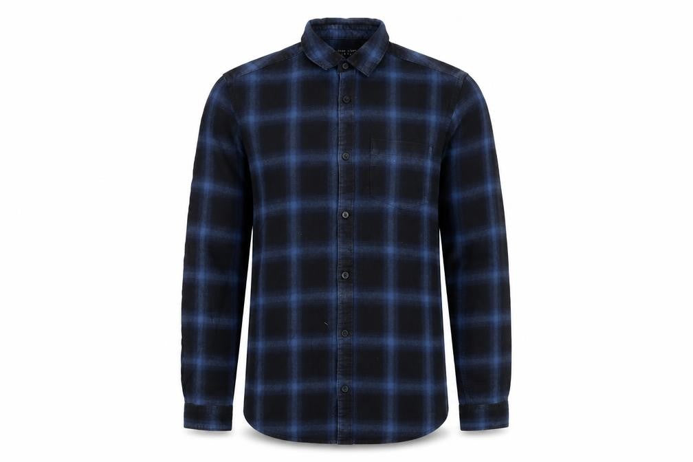 Front view of New Look Men Blue Check Flannel Button-Up Shirt S