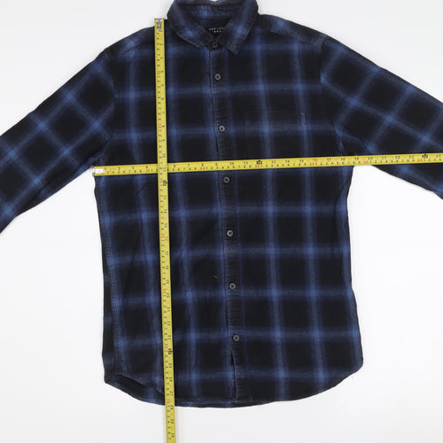 New Look Men Blue Check Flannel Button-Up Shirt S