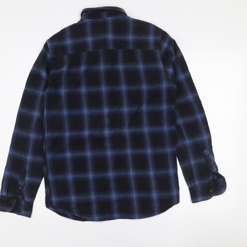 New Look Men Blue Check Flannel Button-Up Shirt S