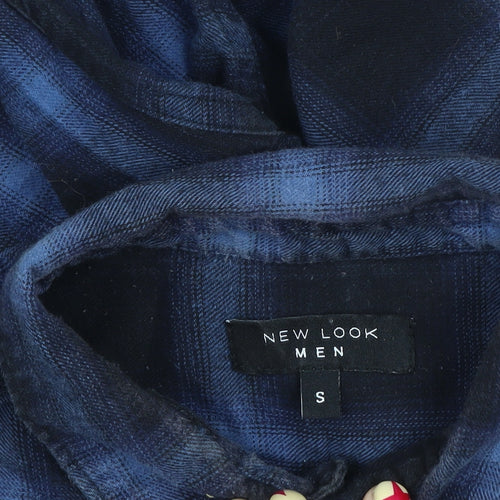 New Look Men Blue Check Flannel Button-Up Shirt S
