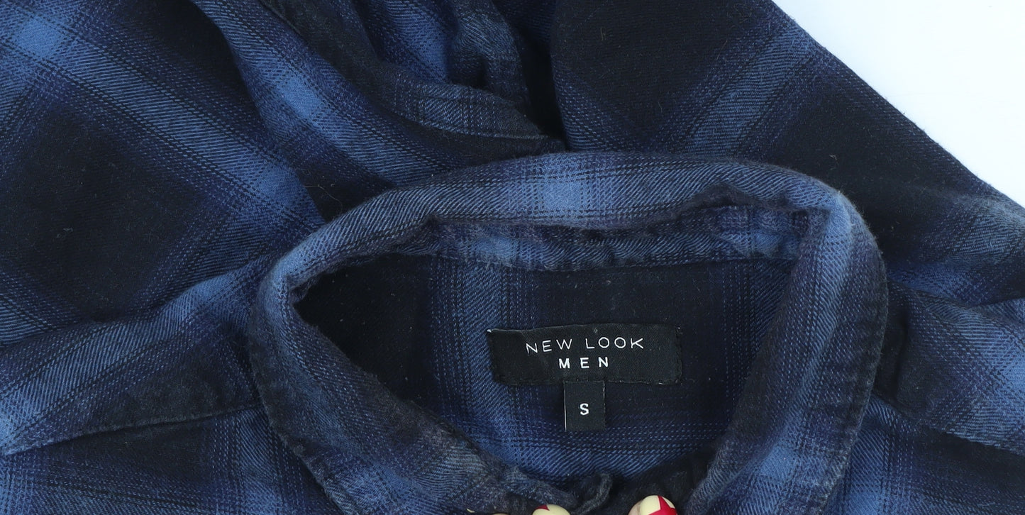 New Look Men Blue Check Flannel Button-Up Shirt S