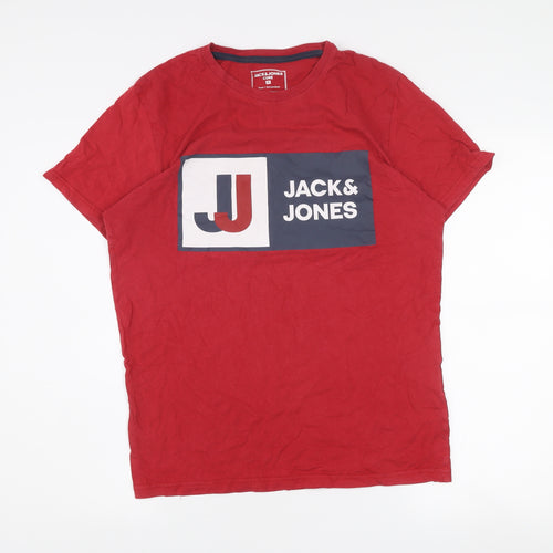 Jack & Jones Men’s Red Logo Core Cotton Crew Neck T-Shirt Size M