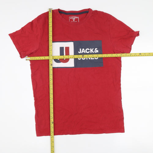Jack & Jones Men’s Red Logo Core Cotton Crew Neck T-Shirt Size M
