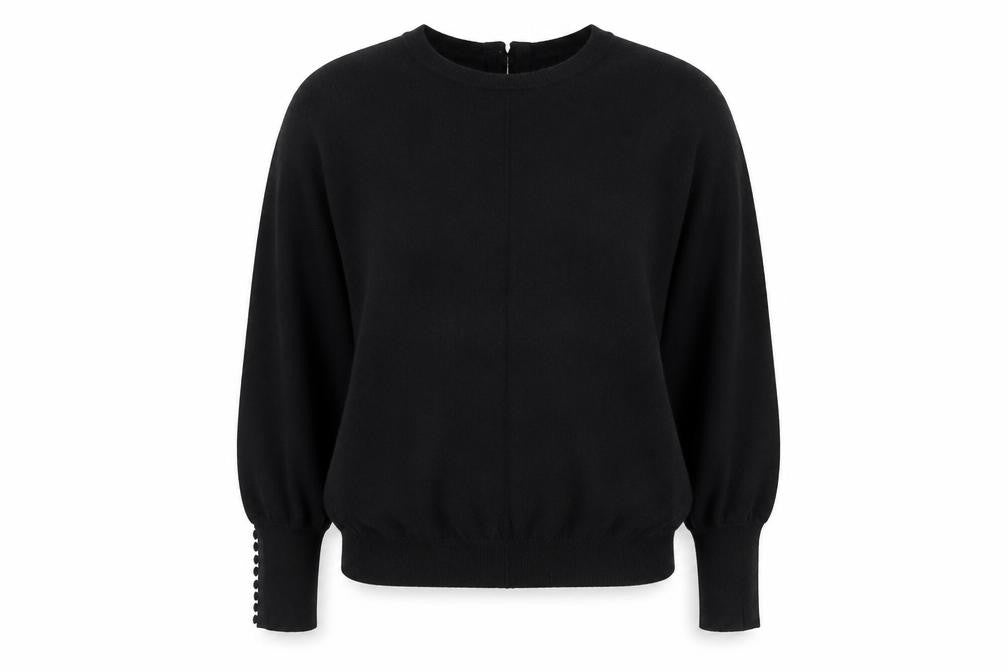 Front view of Savida Women's Black Crew Neck Long Sleeve jumper, size 12