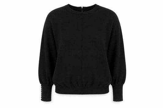 Front view of Savida Women's Black Crew Neck Long Sleeve jumper, size 12