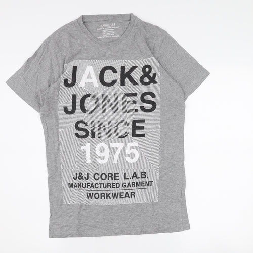 Jack & Jones Men's Grey Graphic Print Regular Fit T-Shirt Medium