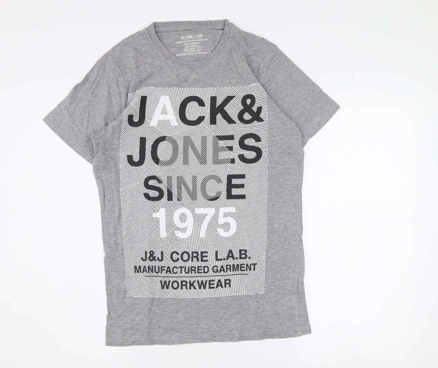 Jack & Jones Men's Grey Graphic Print Regular Fit T-Shirt Medium