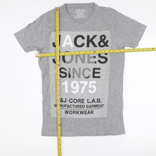 Jack & Jones Men's Grey Graphic Print Regular Fit T-Shirt Medium