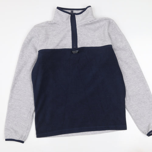 Jack & Jones Mens Grey Blue Half Zip Fleece Sweatshirt Size S