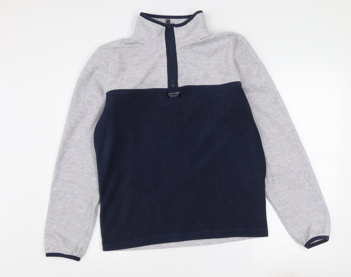 Jack & Jones Mens Grey Blue Half Zip Fleece Sweatshirt Size S