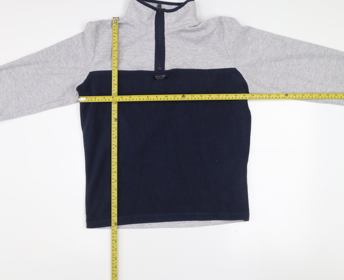 Jack & Jones Mens Grey Blue Half Zip Fleece Sweatshirt Size S