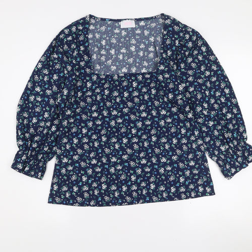 Savida Women's Blue Floral Long Sleeve Tunic Blouse Size 16