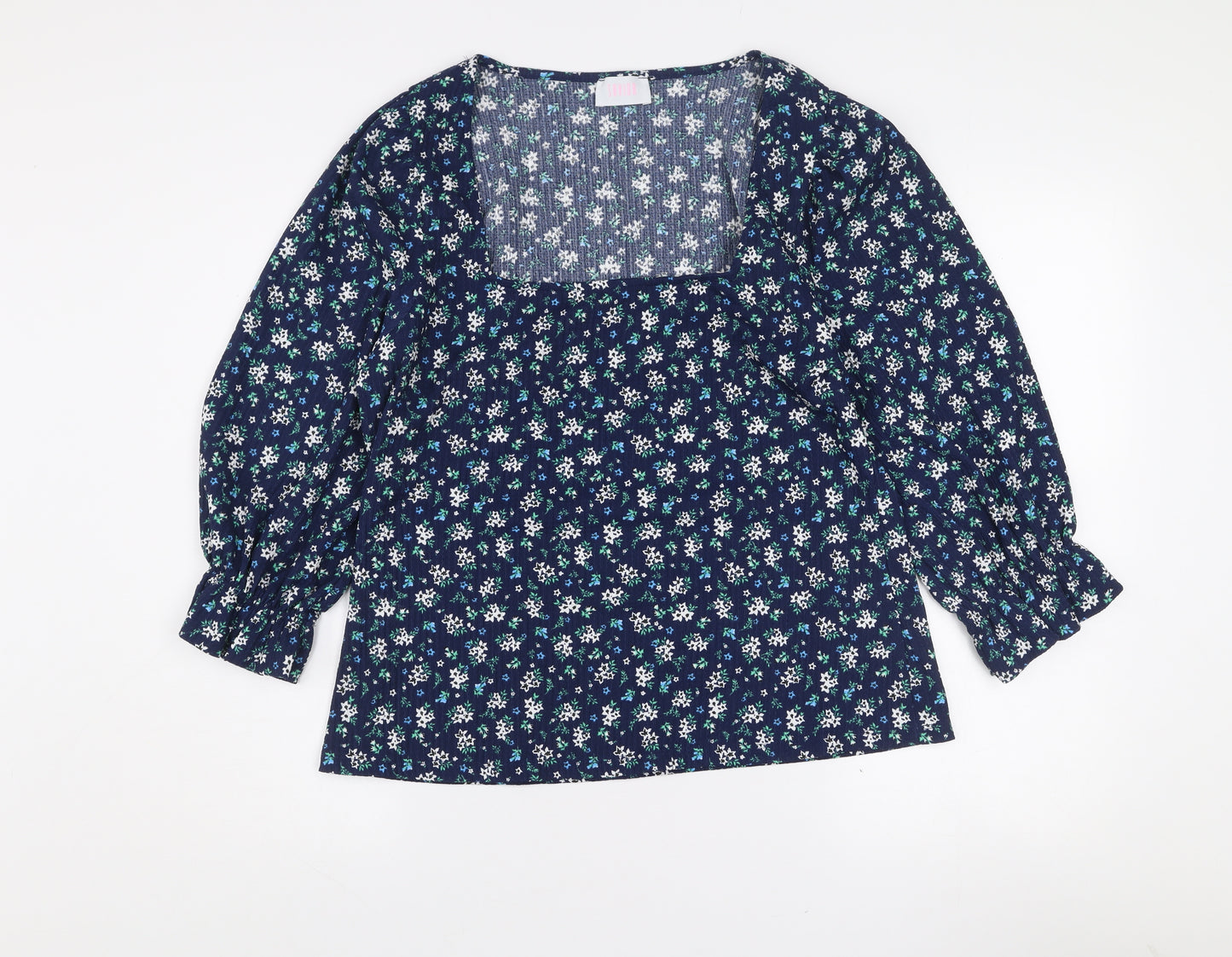 Savida Women's Blue Floral Long Sleeve Tunic Blouse Size 16