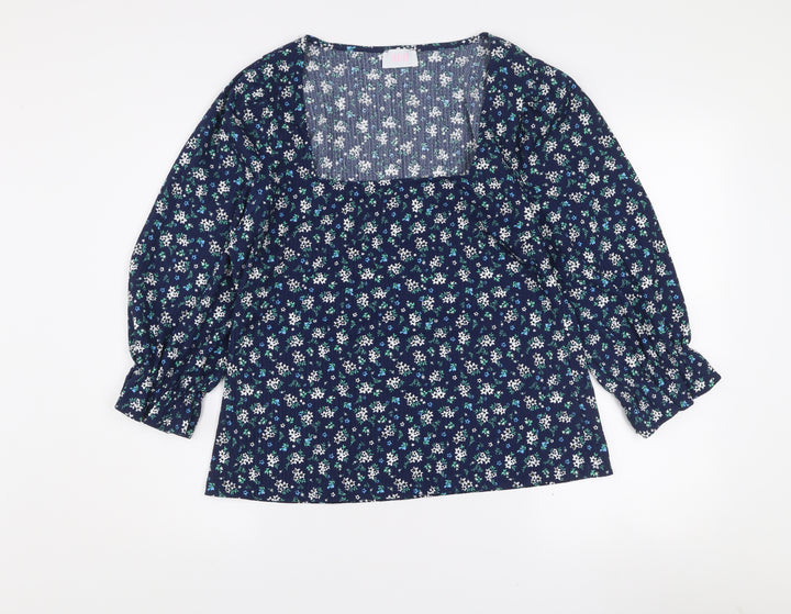 Savida Women's Blue Floral Long Sleeve Tunic Blouse Size 16