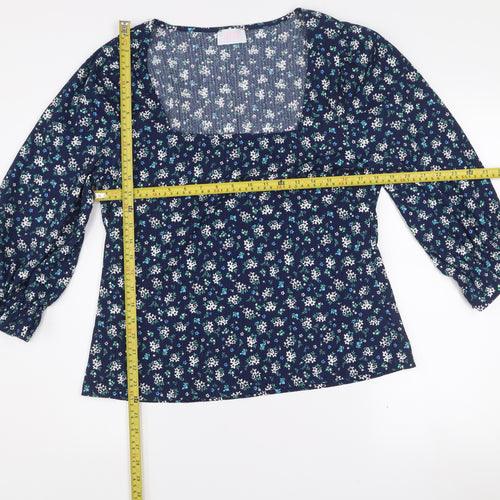 Savida Women's Blue Floral Long Sleeve Tunic Blouse Size 16