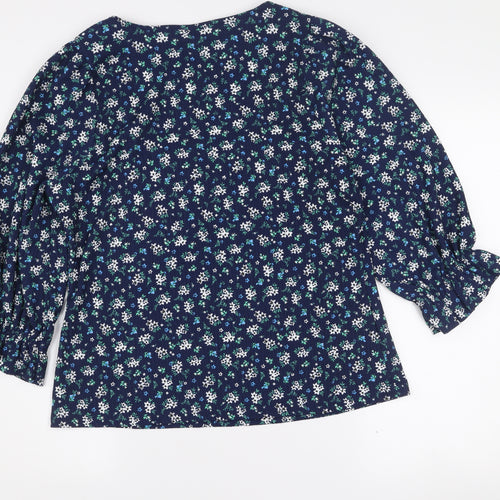 Savida Women's Blue Floral Long Sleeve Tunic Blouse Size 16