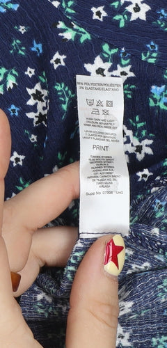 Savida Women's Blue Floral Long Sleeve Tunic Blouse Size 16
