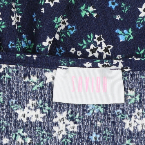 Savida Women's Blue Floral Long Sleeve Tunic Blouse Size 16