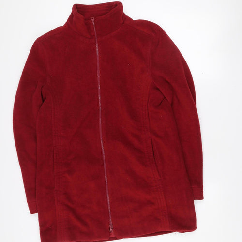 Wallis Women Red Fleece Full Zip Mid-Length Jacket Size M