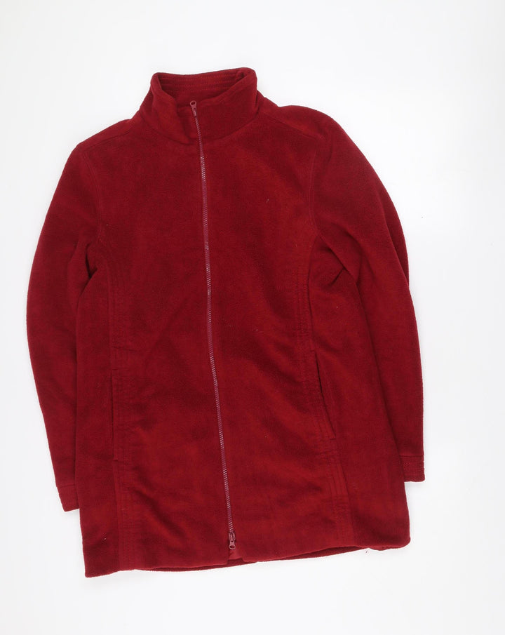 Wallis Women Red Fleece Full Zip Mid-Length Jacket Size M